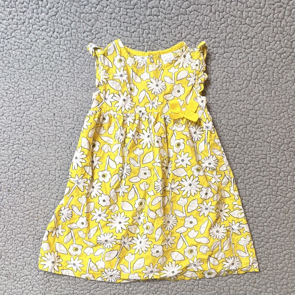 Carter's Girls 18M Yellow White Floral Sleeveless Cotton A-Line Dress Bow